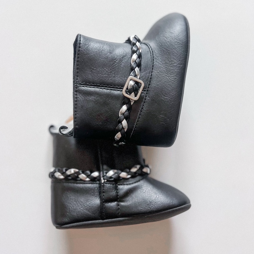 Carter's Black Leather Baby Boots with Braided Detail